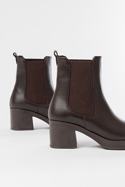 Zerenyus Zri̇n-3056 Premium Brown Elastic Thick Heeled Casual Women's Boots