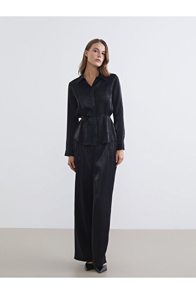 LC Waikiki Black Elastic Waist Satin Women's Trousers