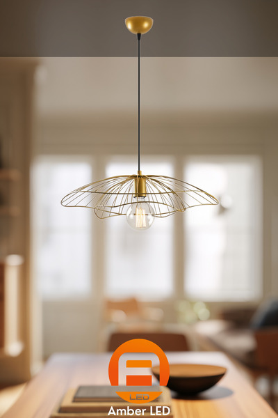AmberLED Tel Tekli Sarkıt Mat Gold ile Modern Mutfak ve Salon Aydınlatması