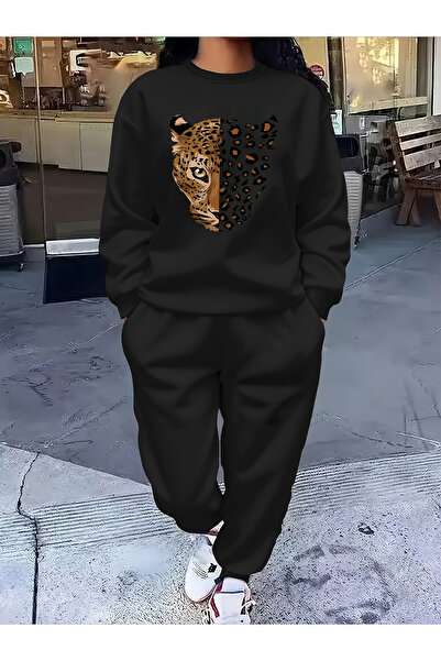 MODAVİBE Kadın Sıfır Yaka 2 İplik Şardonlu Rahat Kalıp Eşofman Takımı – Yumuş...