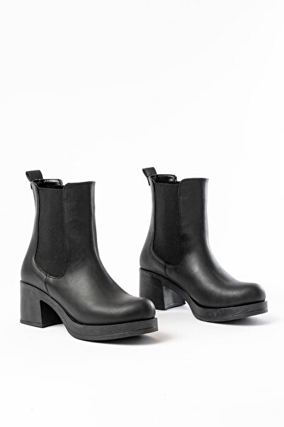 Zerenyus Zri̇n-3056 Premium Black Elastic Thick Heeled Casual Women's Boots
