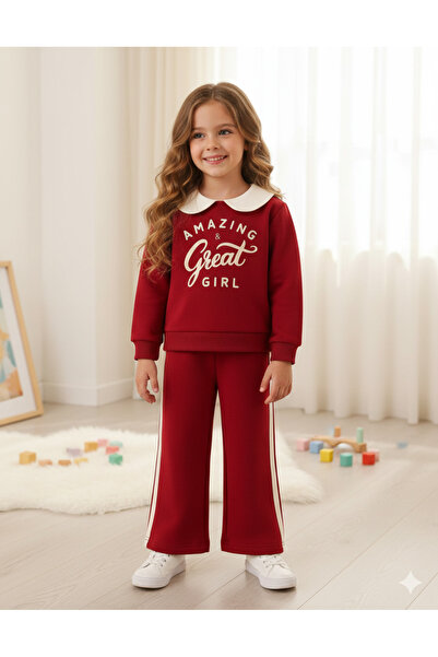 HÜMAKİDSWEAR Burgundy Classic Collar Girl's Suit