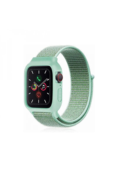 byhodi Apple Watch 38mm Hasırlı Cırtcırtlı Kasalı Kordon - Turkuaz