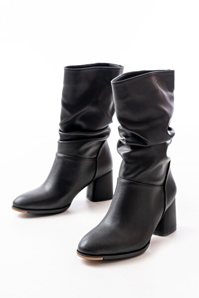 Zerenyus Zri̇n-2430 Premium Black Heeled Bellows Casual Women's Boots