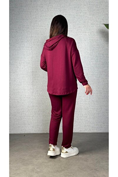 Kokosh moda Women's long sleeve hooded lace-up viscose two-thread blouse and pants two-piece set