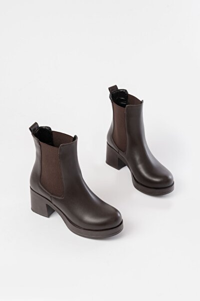 Zerenyus Zri̇n-3056 Premium Brown Elastic Thick Heeled Casual Women's Boots