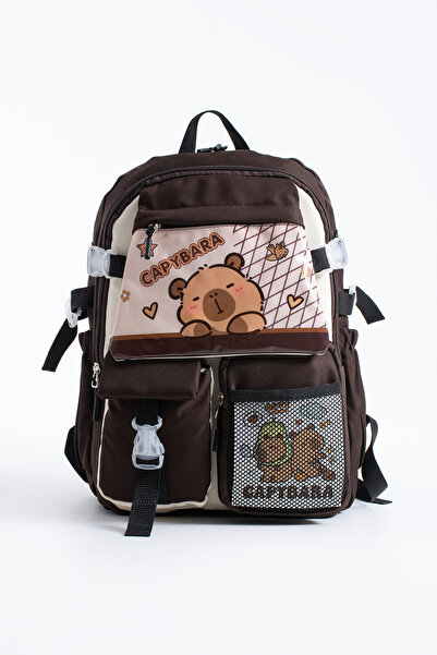 Sona Park Capybara Kawaii Kore Tarzı Çok Bölmeli Çocuk Okul Çantası