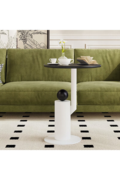 Generic Side table, marble wood and black metal - 40x55 cm