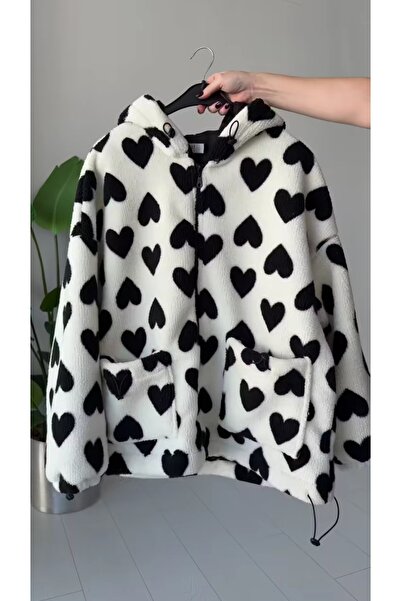 GÜLSEVEN İç astarlı kalpli peluş Mont