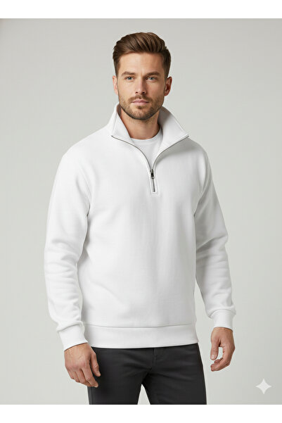 KVİNS سويت شيرت رجالي فضفاض بقصة فضفاضة من New Season مزود بـ ياقة مرتفعة متو...