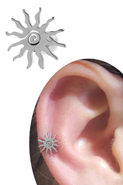 Cadının Dükkanı Spiral Güneş Figürlü 316L Cerrahi Çelik Piercing – Helix Kıkı...