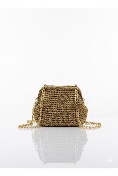 ÇANTA Gold Zincir Askılı Örgü Kadın Abiye