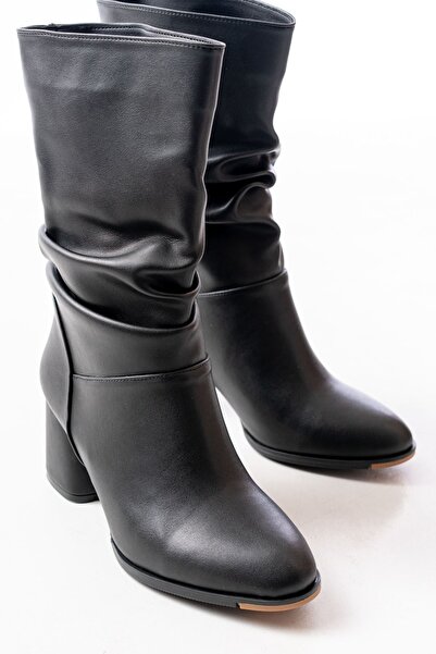 Zerenyus Zri̇n-2430 Premium Black Heeled Bellows Casual Women's Boots