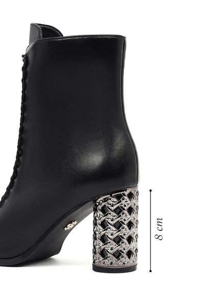 Derimod Γυναικείες μαύρες μπότες με κορδόνια με φερμουάρ και χοντρό τακούνι 25WFE481218