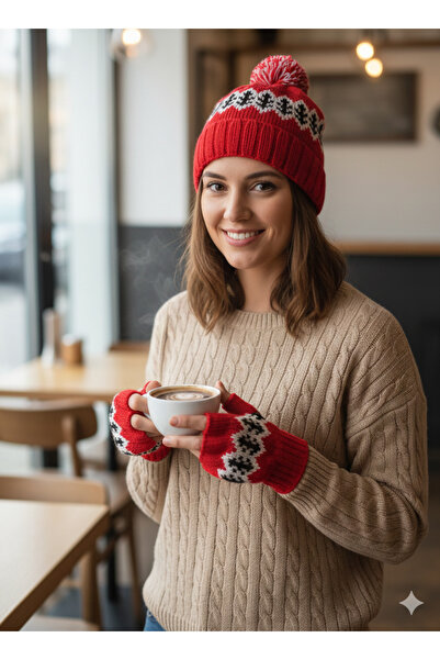 MESKSTORE El örgüsü bere eldiven kışlık hediyelik takım