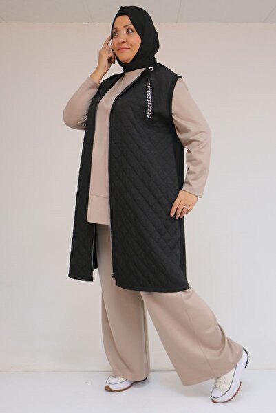 Eslina 54010 Plus Size Quilted - Modal Vest - Black