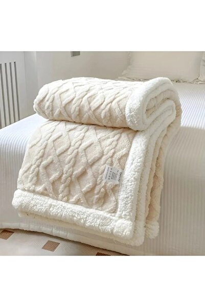 PORKY Patura Cocolino Fluffy cu Blana, 200x230 cm, Microfibra Premium, Crem, 2 Persoane