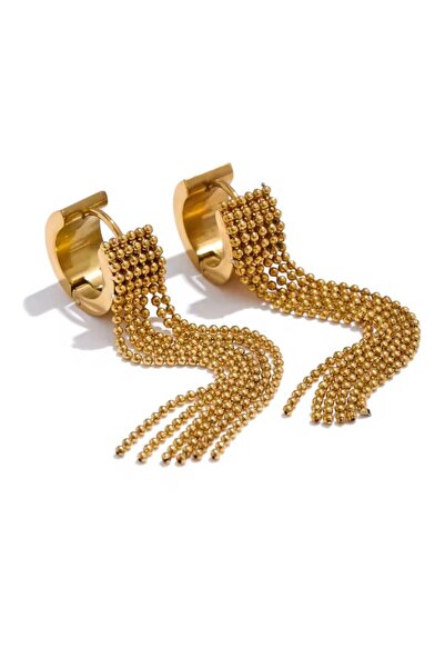 DESİGNEDBYD Uzun Sallantılı Püsküllü Küpe Long Dangling Steel Earrings
