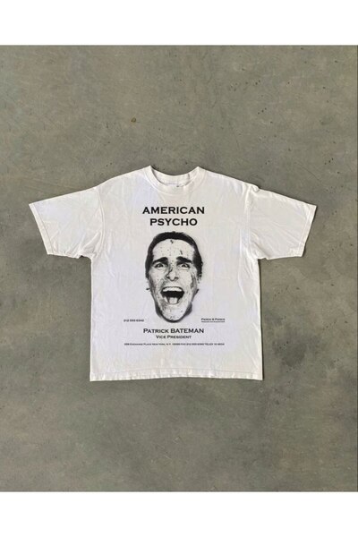 MAYDAY CULTURE Tricou American Psycho alb unisex pentru femei și bărbați Tric...