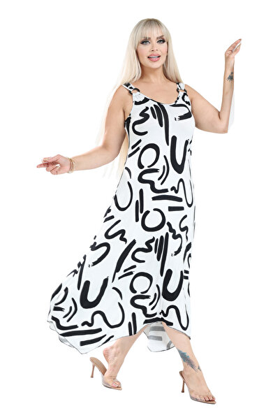 MELSAY Women's Suspender Buckle Detail Scandinavian Pattern Plus Size Dress