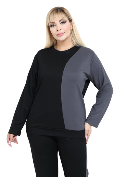 MELSAY Women's Plus Size Black-Smoke Rek Block Modal Tracksuit Set