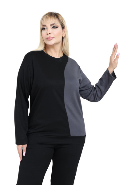 MELSAY Women's Plus Size Black-Smoke Rek Block Modal Tracksuit Set