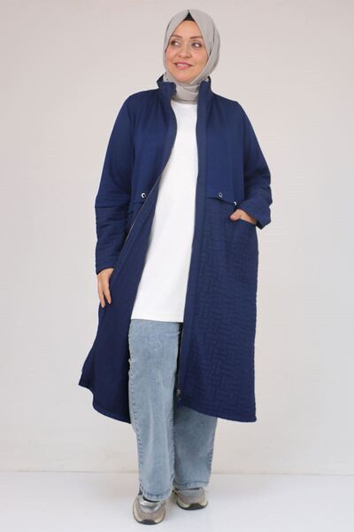 Eslina 53039 Büyük Beden Kapitone - Modal Kombinli Trençkot - İndigo