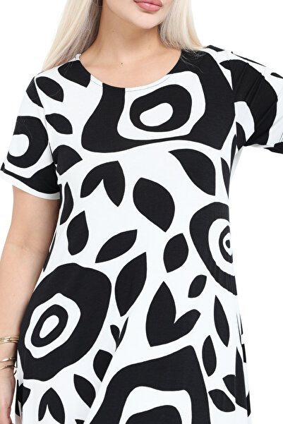 MELSAY Women's Short Sleeve White Evil Eye Pattern Asymmetrical Dress