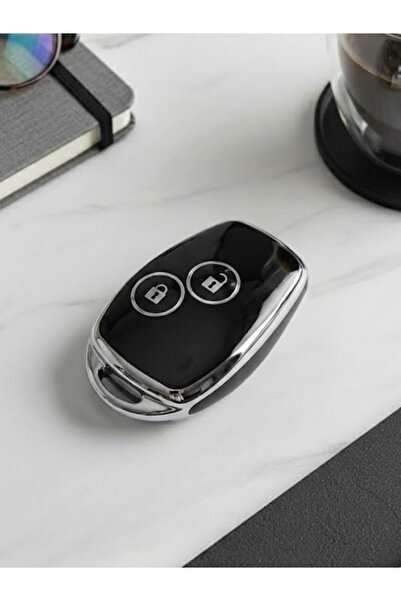 BİVİUM Renault Clio 3 Kangoo Symbol Dacia Duster 2 2 Buton Nano Anahtar Kılıfı Siyah-Gümüş