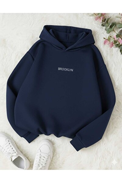 COHERENT Unisex Erkek/Kadın BROOKLYN Renkli TAŞ BASKILI Pamuklu Oversize Kapüşonlu Sweatshirt