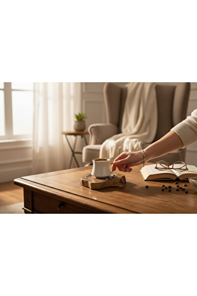 Home Handmade Olive Wood Coaster – Chrome Horseshoe Motif, Decorative Gift