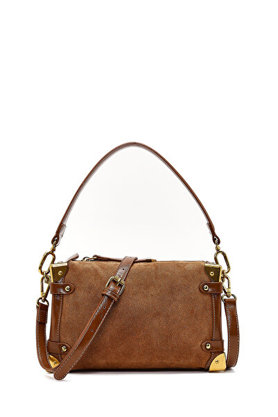 Derimod Women's Tan Long Strap Suede Leather Mini Shoulder Bag 25Wbd252410