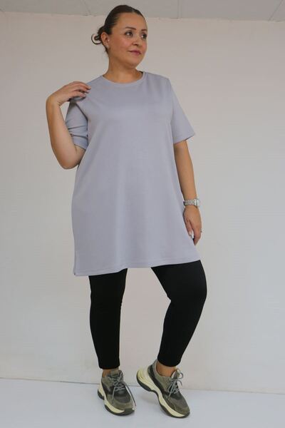 Eslina 58508 Plus Size Collar Piped Modal T-Shirt - Gray