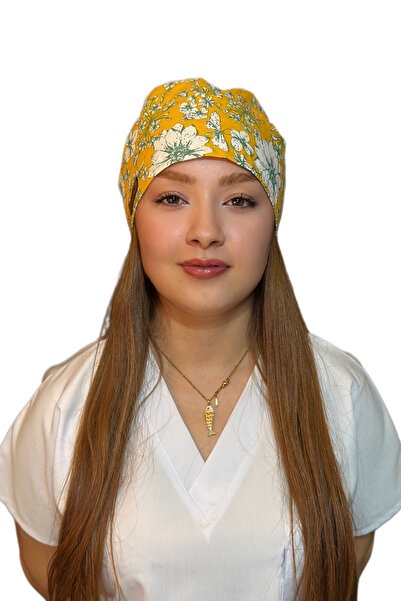 Çimen Butikk Pamuklu Poplin Cerrahi Bone Sarı Çiçek Desenli ve Ayarlanabilir ...