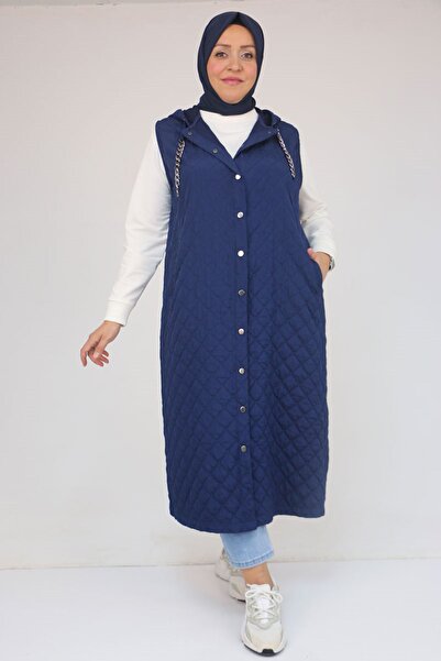 Eslina 54008 Plus Size Chain Corded Modal-Quilted Vest - Indigo