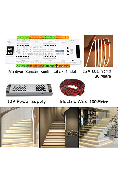 ledalemi Sensörlü Merdiven Basamak Aydınlatma 32 Kanal Harakete Duyarlı Led Sensor Kontrol Ünitesi