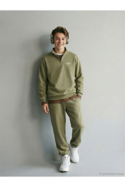LC Waikiki Khaki Mock Neck Boys' Tracksuit Set