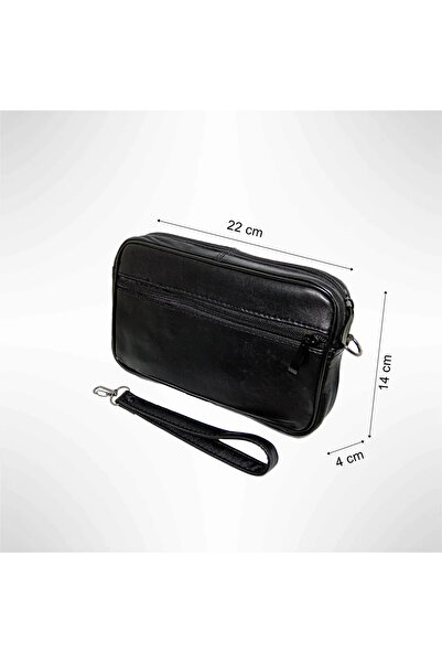 Magrot Men's black leather handheld pouch, one main compartment, 14 x 22 cm, 24034