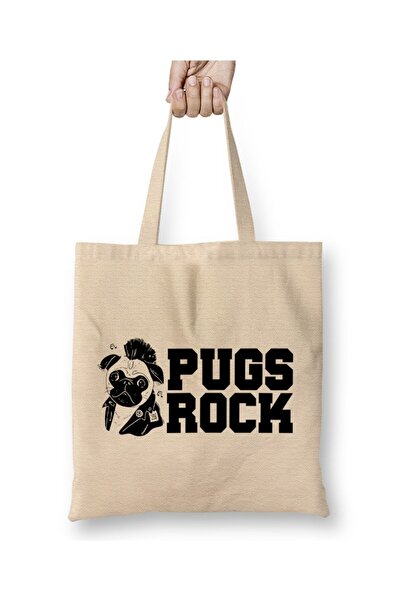 Toyaso Pugs Rock Pug Owners Rocker Dog Geantă de pânză albă Geantă de cumpără...