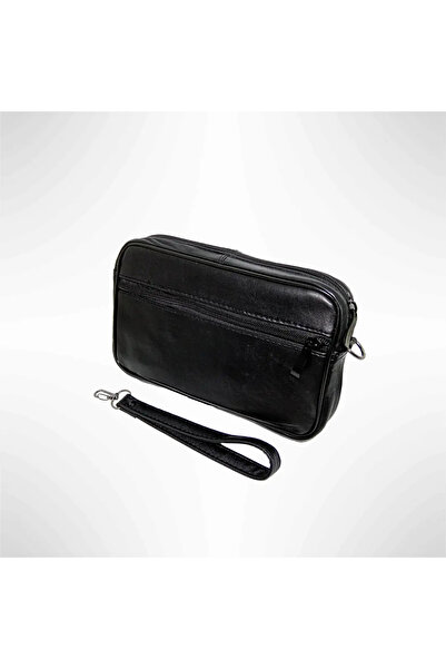 Magrot Men's black leather handheld pouch, one main compartment, 14 x 22 cm, 24034
