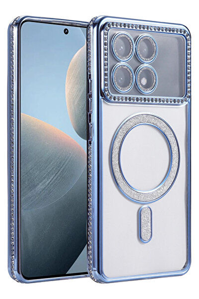 cepmoda Xiaomi Poco'X6 Pro' Stone Glitter Magsafe Phone Case - Lens Protected Luxury Cover - Blue