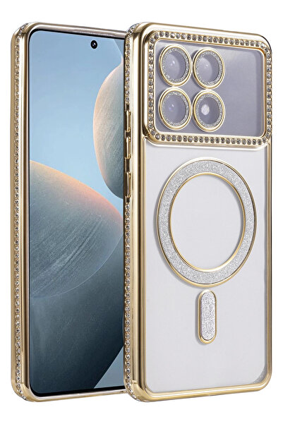 cepmoda Xiaomi Poco'X6 Pro' Stone Glitter Magsafe Phone Case - Lens Protected Luxury Cover - Gold