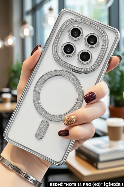 cepmoda حافظة هاتف ريدمي 'نوت 14 برو (4G)' بتصميم حجر لامع مع ميزة ماج سيف - ...