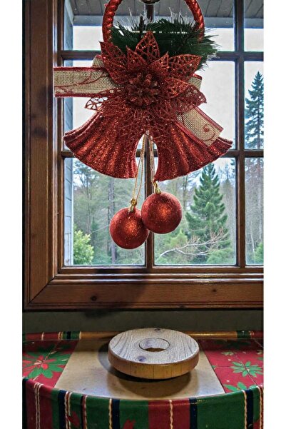 First Choice Elegant Christmas Decorative Glitter Bells, Checkered Bow Pattern, Red-Green Color 20x8x16cm