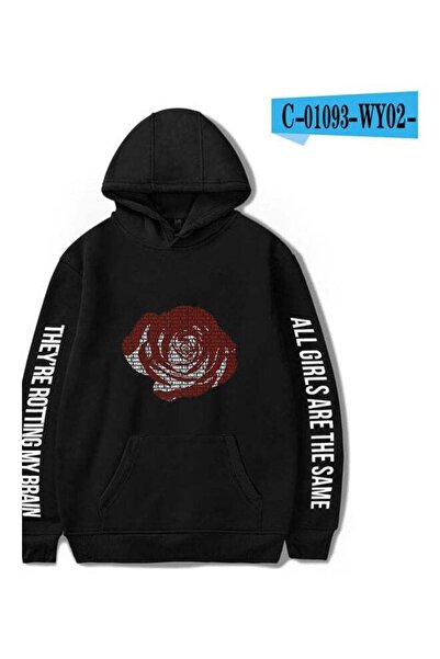 Generic Flower and Letter Printed Pullover Sweatshirt - Black