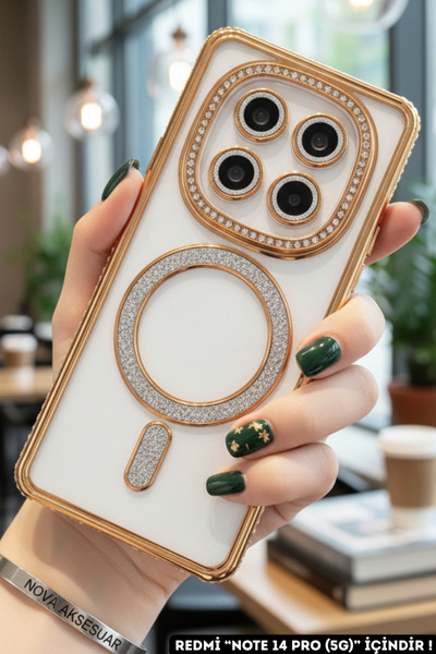 cepmoda حافظة هاتف ريدمي 'نوت 14 برو (5G)' بتصميم حجر لامع مع تقنية ماج سيف -...