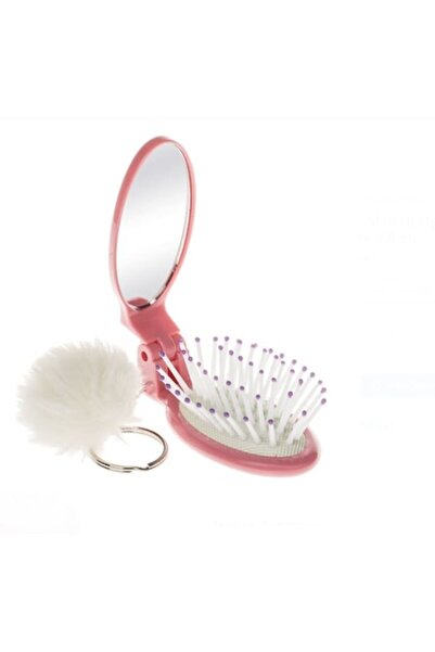 AAA Perie de păr mini cu oglindă și pompon colorat, dimensiune călătorie, 7,5 cm