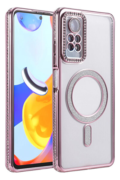 cepmoda حافظة هاتف ريدمي 'نوت 11 برو' بتصميم حجر لامع مع تقنية ماجسيف - غطاء فاخر مع حماية للعدسة - وردي