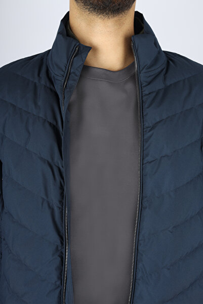 PAUL&SHARK Men's Regular Fit Quilted Patterned Wind and Waterproof Mock Neck Navy Blue Jacket 15312603-013