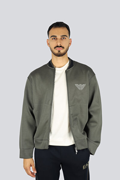 Emporio Armani Men's Regular Fit Mock Neck Eagle Logo Embossed Zippered Black Sweatshirt Em002877 Af17545-U8120